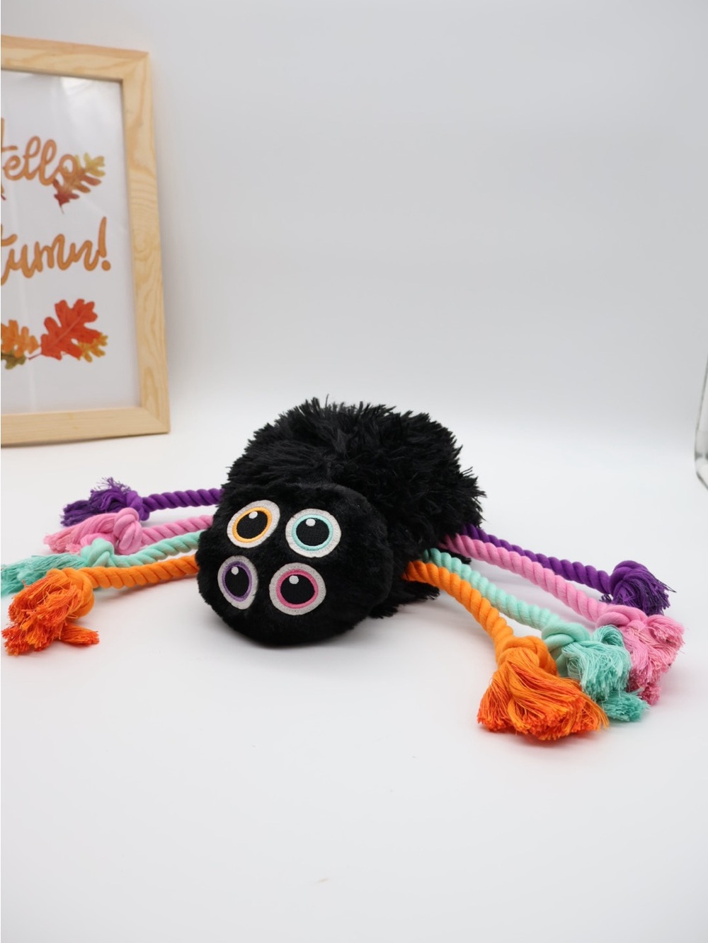 Plush Black Spider Toy with Colorful Rope Legs
